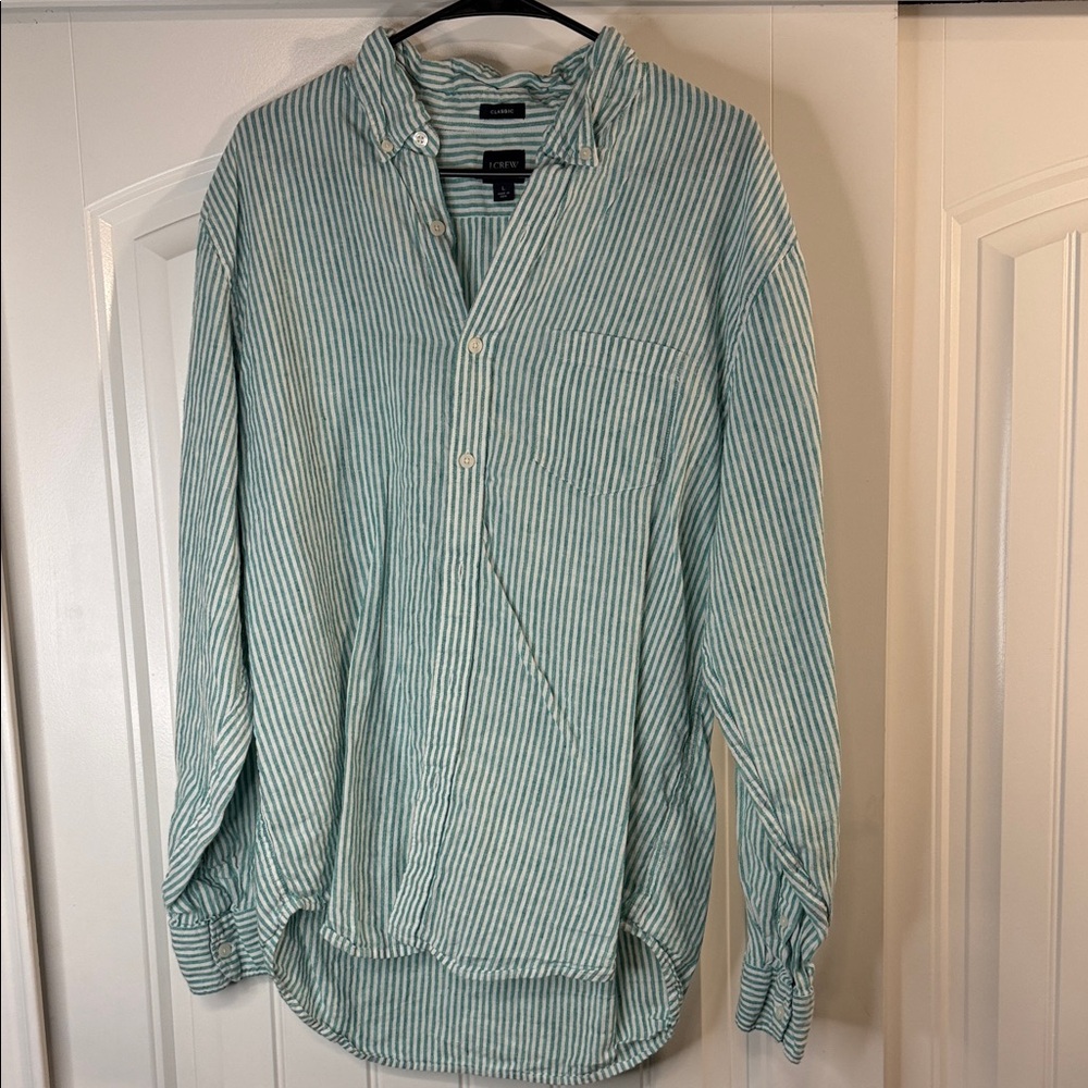 J. Crew Factory Green Striped Casual Shirt